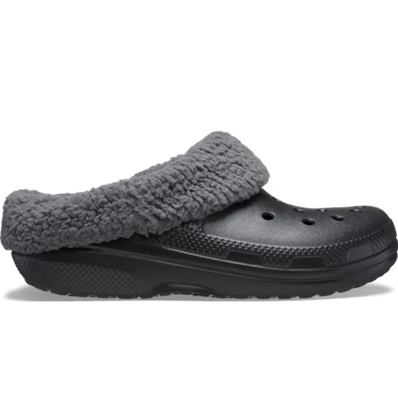 CROCS Classic Blitzen Clog: Black and Gray Fleece-Lined Clogs - Picture 3 of 6